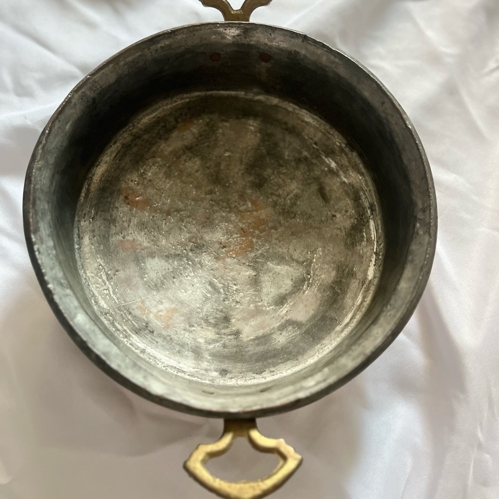 Vintage Copper Brass Round Hammered Bottom Pan Double Handles Wall Decor - Picture 6 of 12